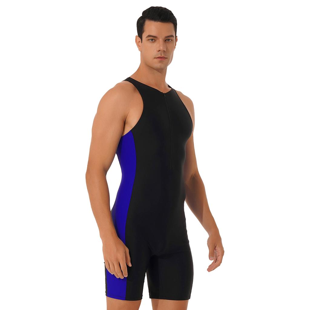 Men One-piece Swimwear Sleeveless Front Zipper Shorts Bodysuit Wetsuit for Beach Pool Swimming Bathing