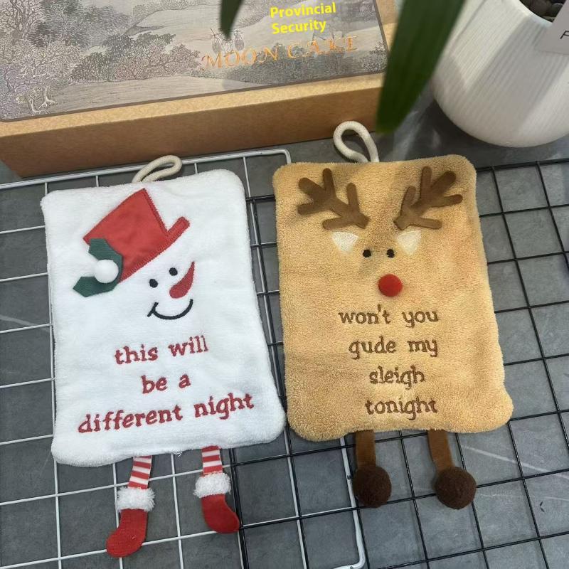 New Christmas Hand Towel Hanging Type Thickened Coral Fleece Towel Kitchen Absorbent Quick Drying Rag Cartoon Hand Towel