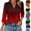 Женская мода Повседневная рубашка с лацканами и рукавами 3/4 с принтом Женские топы с V-образным вырезом