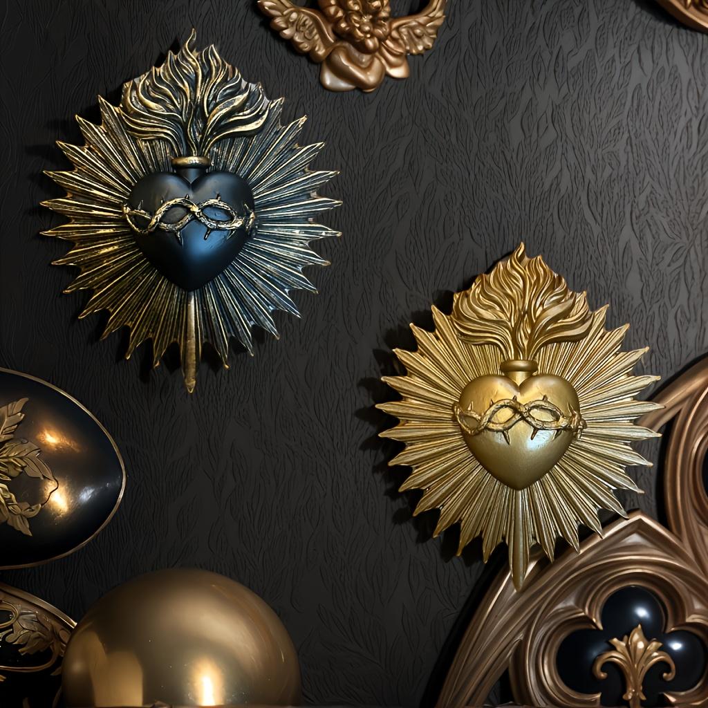 Gothic Sacred Heart Firework Statue Wall Decor, Resin Plaque: Exquisite Embossed Design—Perfect for Decoration,Enhances Ambiance