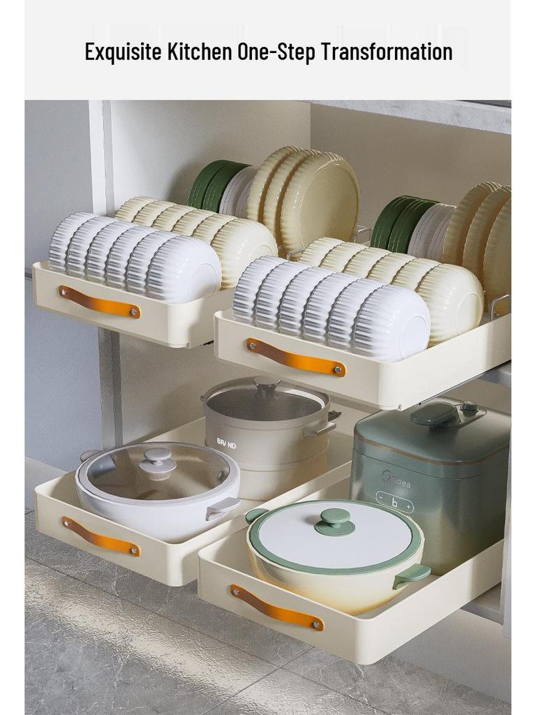 Pull-Out Basket Drawer Dish Rack for Kitchen Cabinet Storage