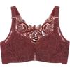 Gathered Adjustable Wire-Free Front-Hook Plus Size Bra with Large Cup and Rose Beautiful Back Lace Sexy Lingerie