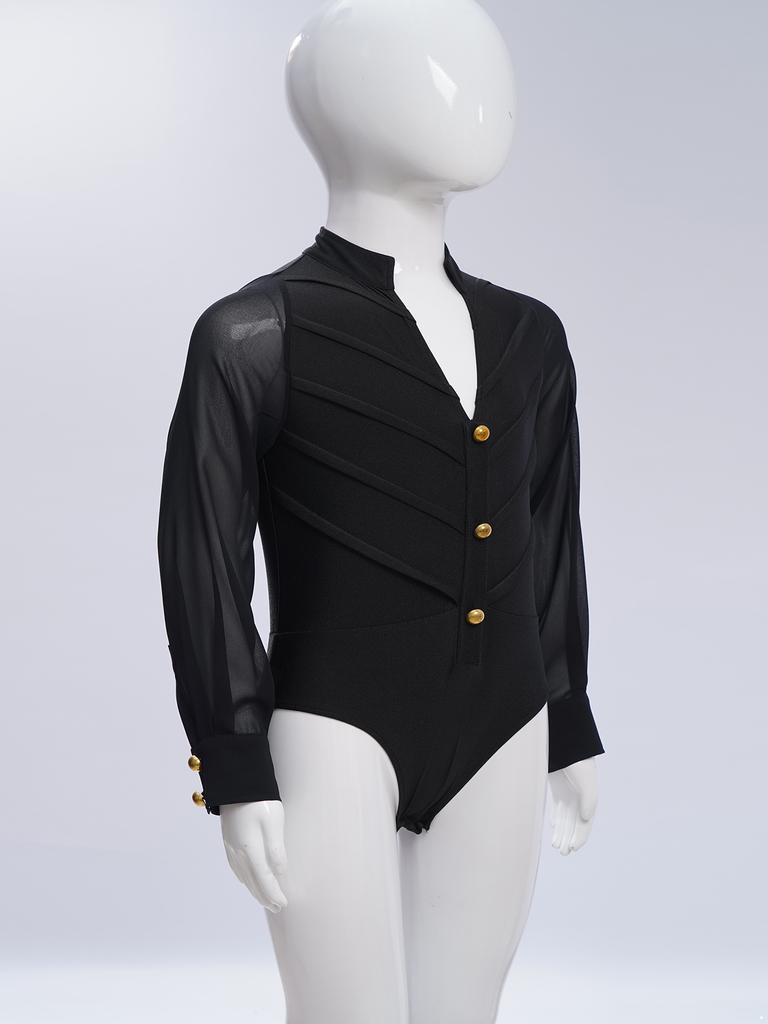 Боди для латинских танцев для мальчиков с длинным рукавом и воротником-стойкой, купальник для бальных вечеринок, соревнований, выступлений на сцене