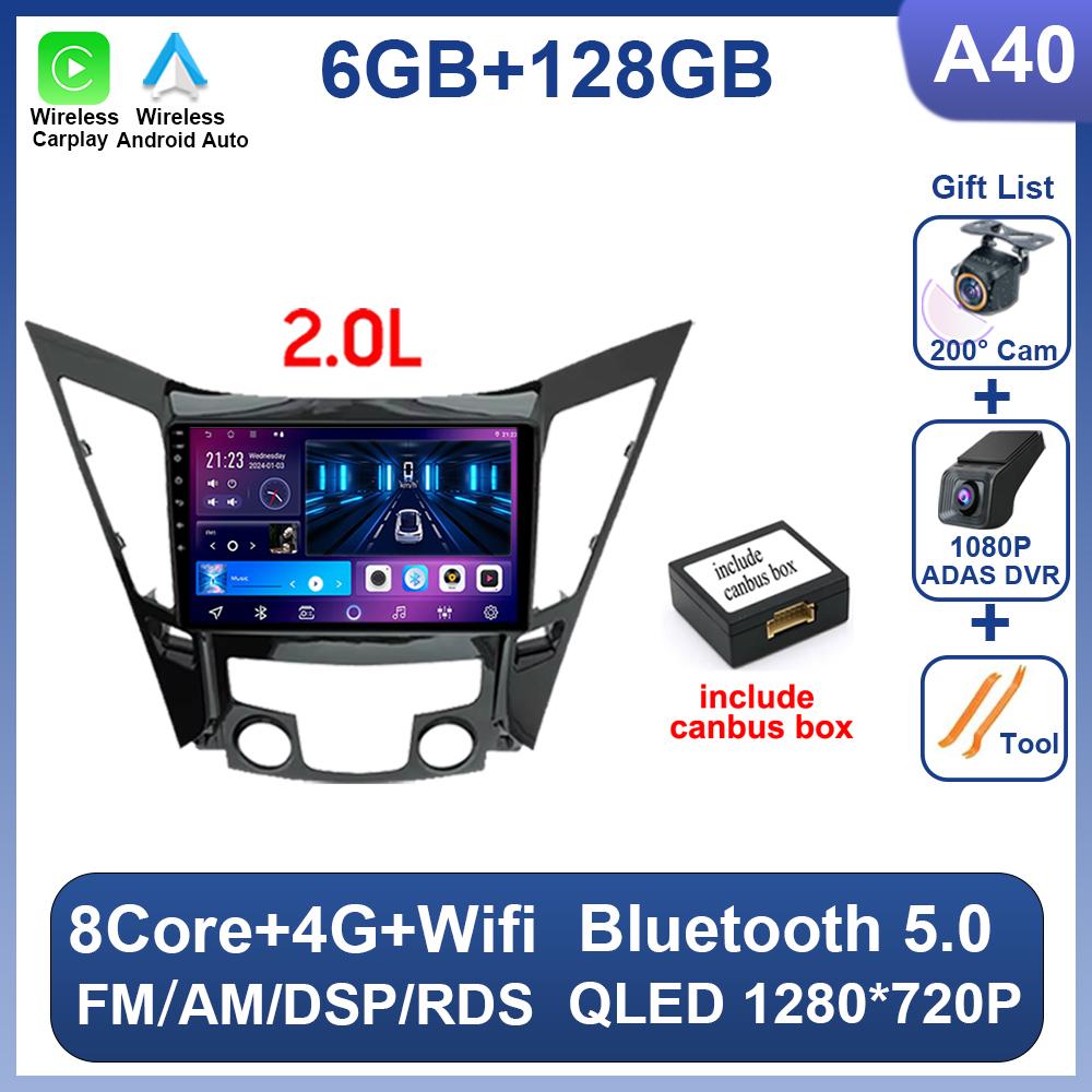 Для Hyundai Sonata 6 YF 2009 - 2015 Android 14 автомобильный радиоприемник мультимедиа видеоплеер GPS навигация AI Voice 4G CarPlay головное устройство