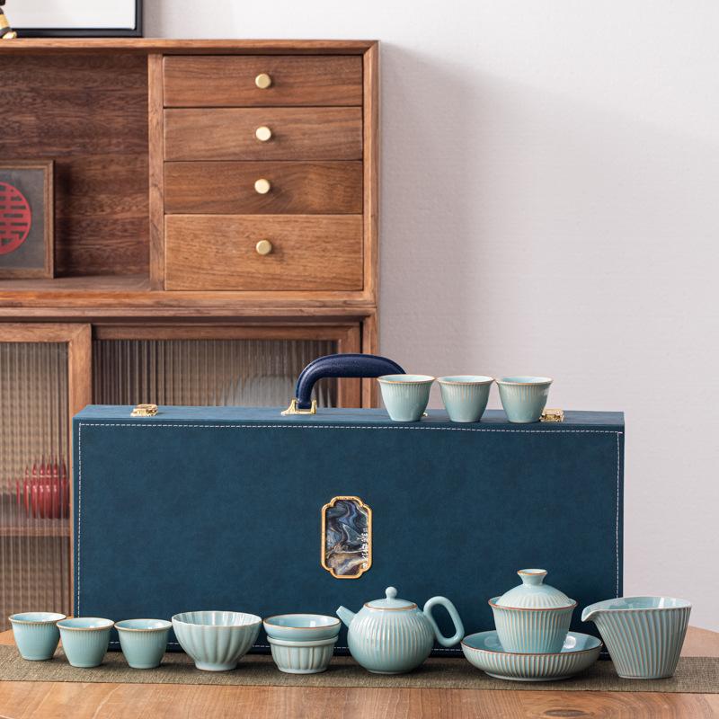 Ceramic Qingchuan Kung Fu Tea Set Large Set Household Gift Business High-end Gifts