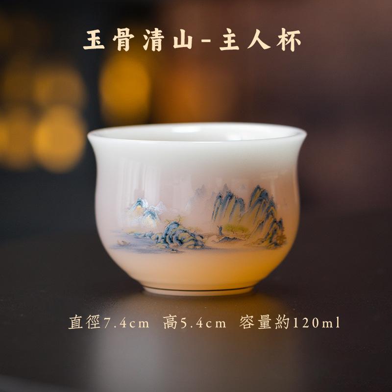 New ice seed jade single cup hand-painted Jiangshan flowers and birds Ba Jun picture tea set Chinese tea set accessories master cup