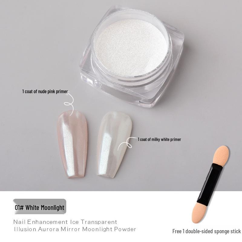 Маникюр с жемчужной пудрой Hailey Lux Satin: Свадебные ногти «Белый лунный свет»