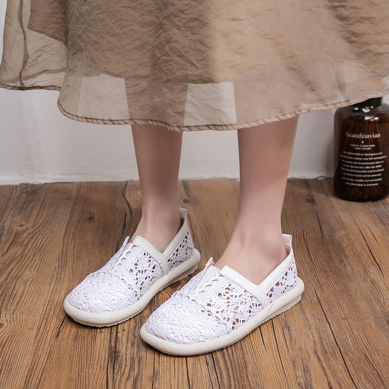 Casual Slip On Hollow Lace Breathable Shoes for Women Summer Aesthetic Designer Luxury 2025 New Light Round Toe Woman Footwear