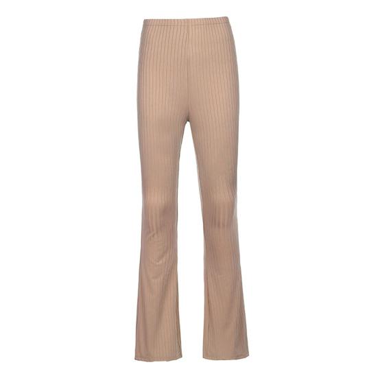 Женские расклешенные брюки с высокой талией, полосатые однотонные повседневные брюки облегающего кроя с эластичным низом