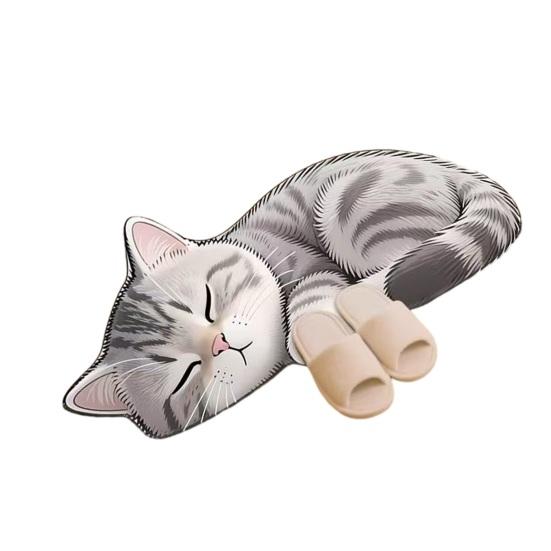 Floor Mat 3D Cartoon Cat Pattern Rug Non-Slip Backing Easy Maintenance Living Room Rug