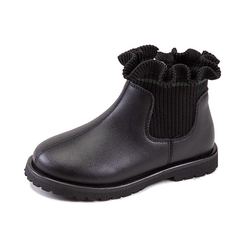 Girls Winter Warm Faux Leather Martin Boots With Side Zipper Princess Style Low-Cut Kids Snow Ages 4-16
