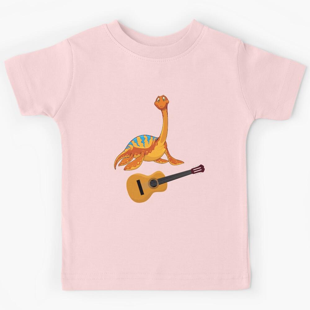 Dinosaur Playing Guitar ,Funny Good Dinosaur Guitar Lovers Cute Orange Design Kids T-Shirt