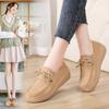New Leather Korean Version Versatile Lace Up Sponge Cake Autumn Thick Sole Height Increasing Lightweight Sloping Heel Casual Women's Single Shoes