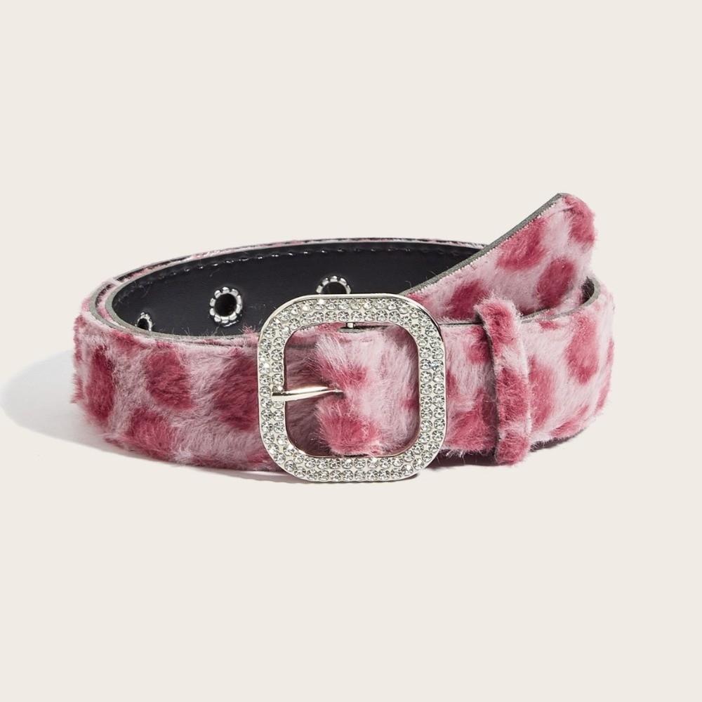 Pink Plush Women's Belt Leopard Print Waist Belt Fashion Pin Buckle Waistband Jeans Accessories