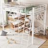 Loft bed, 90*200cm, without mattress, bed with desk, multiple shelves, railing, ladder, iron frame, white