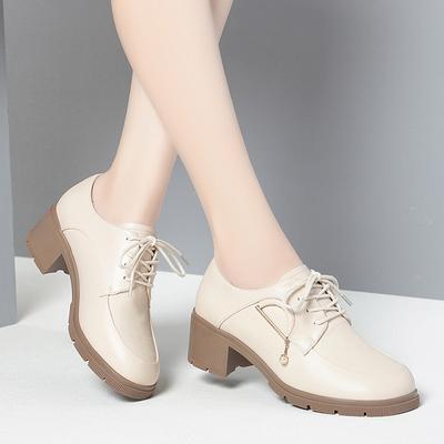 Весна Осень Новые Модные Женские Твердые Толстые Подошвы Плоские Повседневные Шнуровка Ходьба Бег Мягкие Кожаные Одиночные Туфли Универсальные