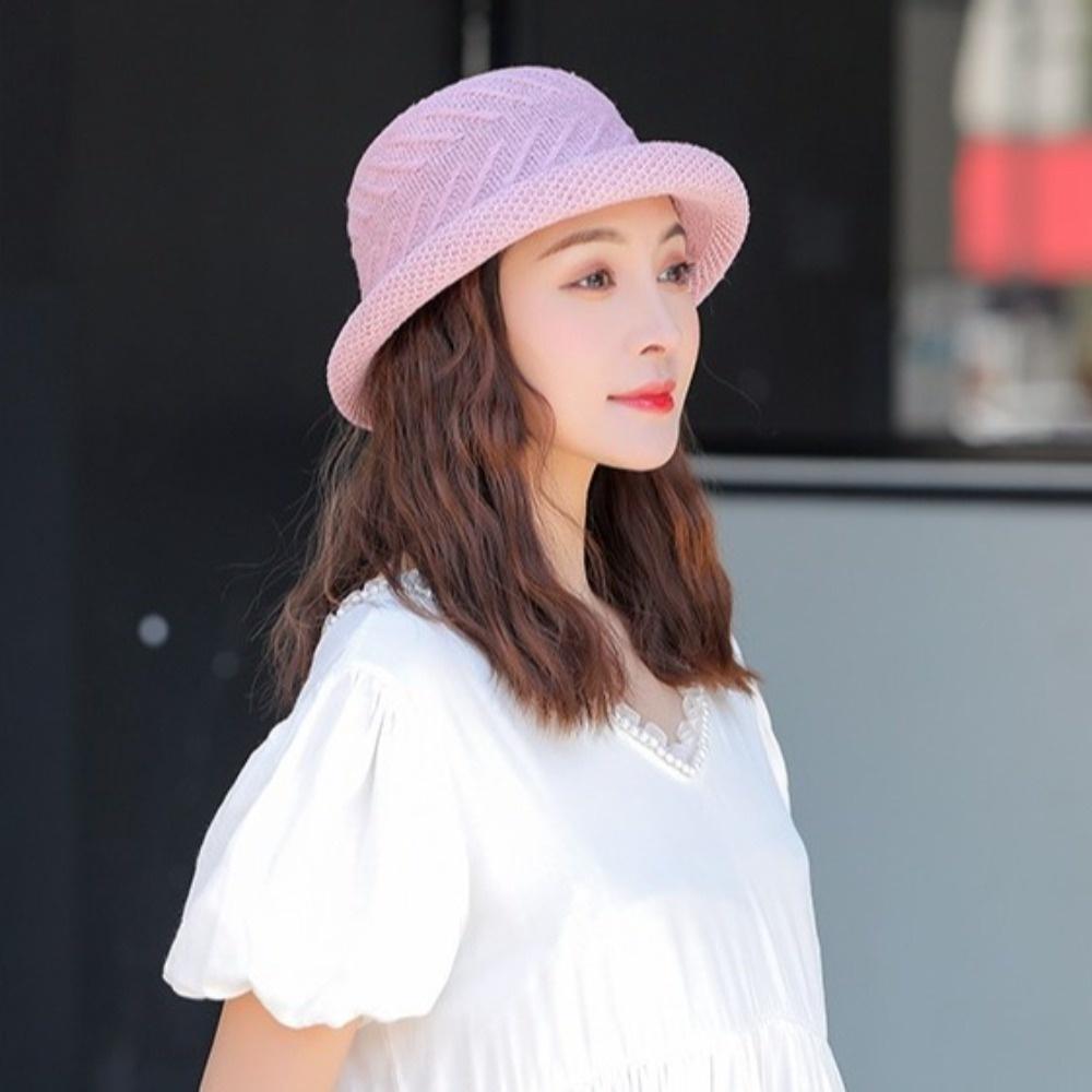 Rolled Brim Flower Fisherman Hat Korean Style Women Sun Cap Casual Sunscreen Bucket Cap Camping