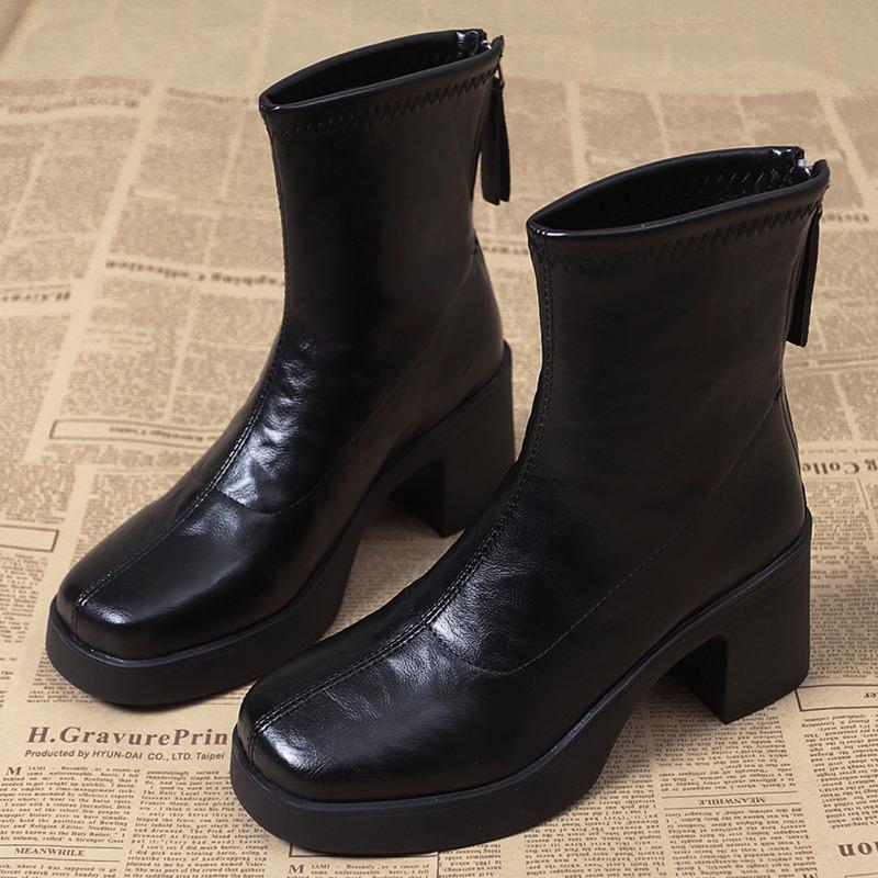 Vintage Fleece-lined Women's Thick Heel Ankle Boots Elegant Dancing Party Shoes New Autumn Winter Plush Modern Short Botas