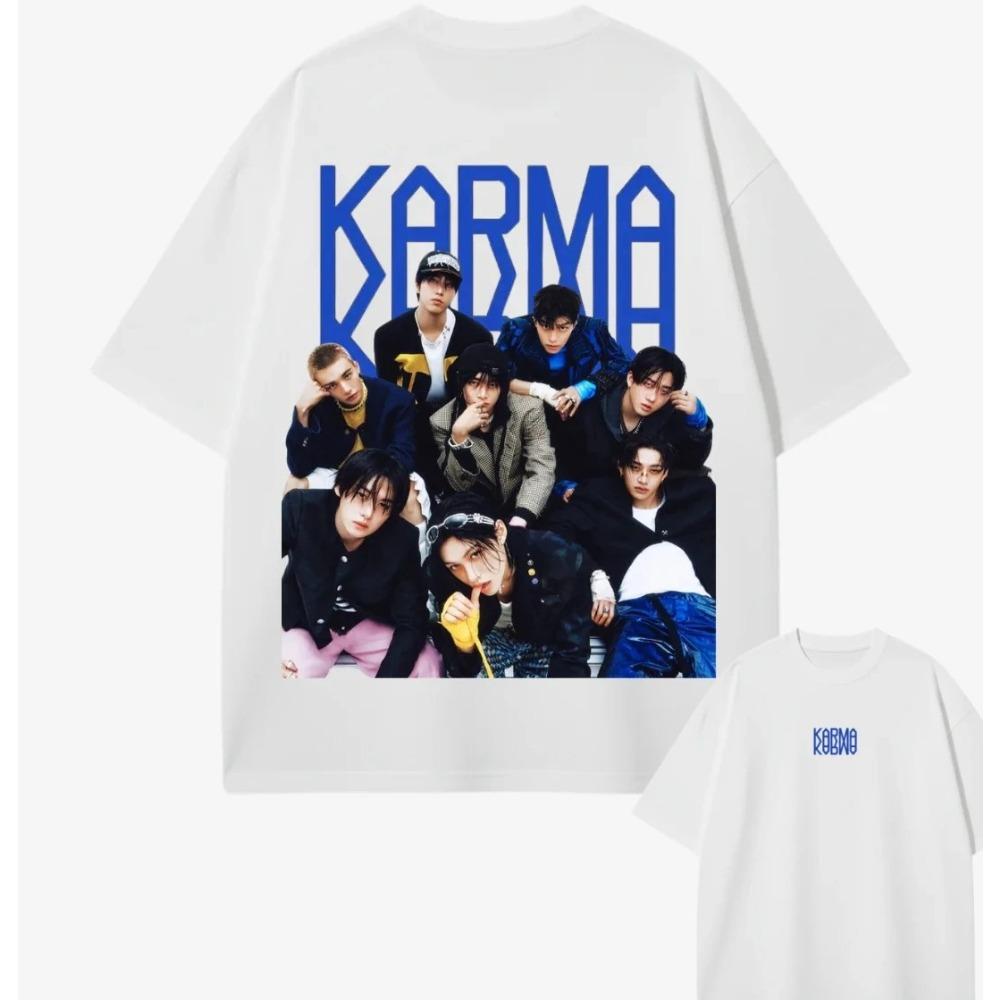 KPOP Stray Kids SKZ Karma Мужская футболка 2026 Лето Новинка Мужская Женская Мода Повседневная Хлопковая Оверсайз Футболка Уличная Одежда Y2K