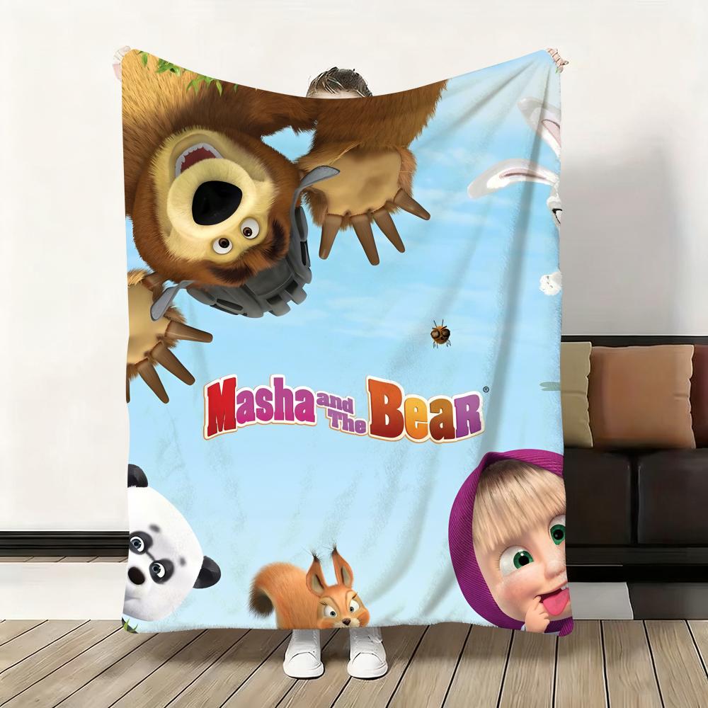 Мультяшный плед «Маша и медведь Б.», мягкий, пушистый, теплый, приятный на ощупь, идеально подходит для дивана, кровати, офиса, дневного сна и зимы.