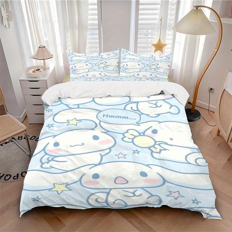 3pcs Blue Cute Cinnamoroll Bedding Set - 1 Soft Quilt Cover + 2 Pillowcases, Machine Washable - Suitable for All Seasons, Perfect Gift for F