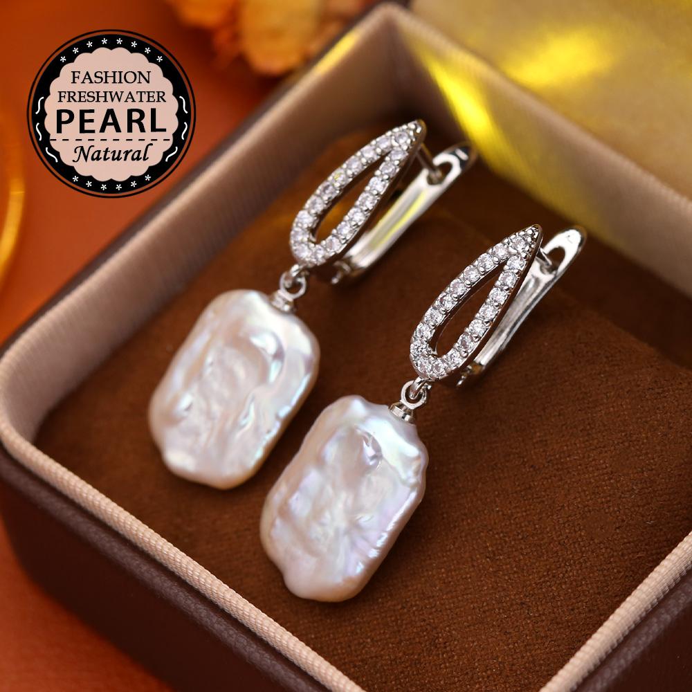 Серьги SENIKO с натуральным пресноводным большим жемчугом в стиле барокко, модные серьги-капли с кубическим цирконием и жемчугом для женщин, вечерние ювелирные изделия