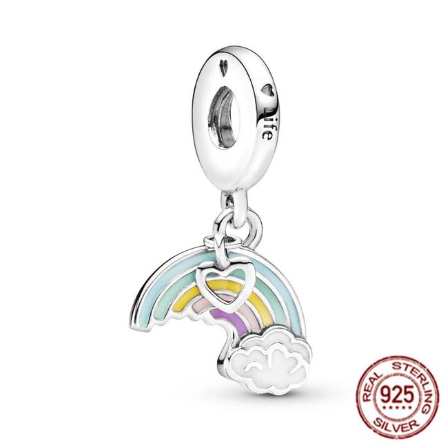 Подвеска-клипса, подвеска из стерлингового серебра 925 пробы, подходит для браслета, женский ювелирный подарок, красочный единорог, радуга