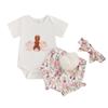 Baby Girls Easter Outfits Bunny Print Short Sleeve Romper and Elastic Shorts Cute Headband 3 Piece Clothes