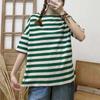 Johnature Повседневные полосатые женские топы, летние свободные женские футболки с круглым вырезом и коротким рукавом, простой пуловер