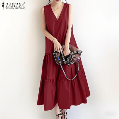 Женское повседневное свободное длинное платье без рукавов с V-образным вырезом