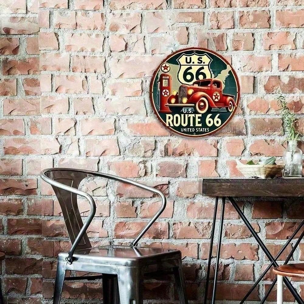 Винтажная жестяная металлическая табличка Route 66 8x8 дюймов Декор стен в стиле Americana Ретро Мужская берлога Гаражное искусство