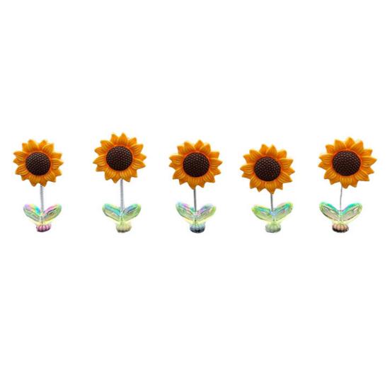 2/5Pcs Shaking Head Sunflower Car Decoration Adhesive Auto Dashboard Center Console Yellow Flower Ornament Doll