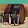 Stylish Men Genuine Leather Belt With Square Alloy Buckle For Daily Wear Office
