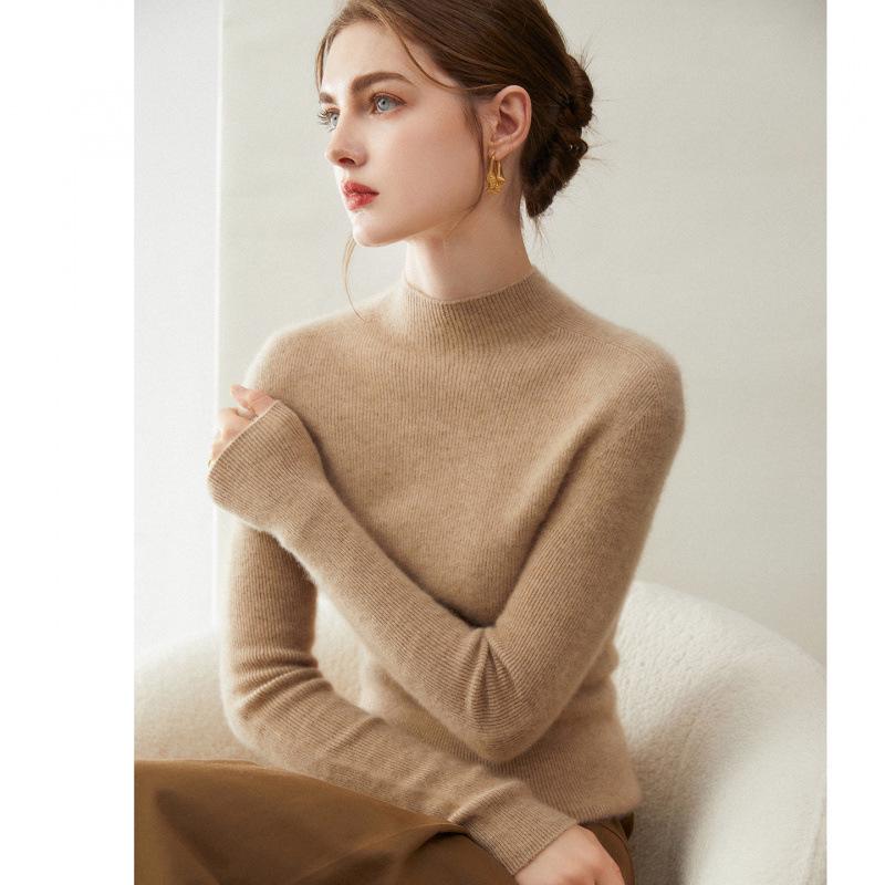 Women's Slim Fit Cashmere Sweater - Half-High Neck, 100% Pure Cashmere, Seamless, Versatile Autumn/Winter Base Layer