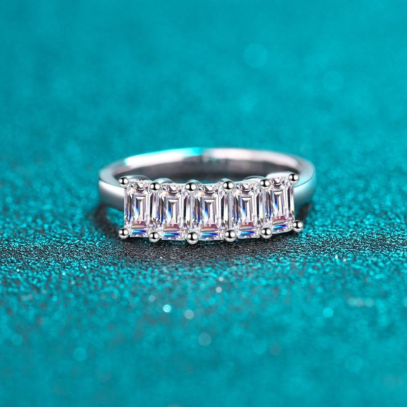 Bague Ringen 5 камней 2,5 карата D цвет изумрудной огранки Муассанит кольца для женщин сверкающие стерлингового серебра 925 пробы свадебные украшения GRA