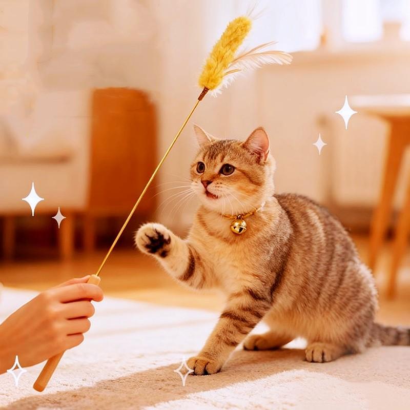 Игрушки для кошек Перьевые палочки Игрушки для кошек Интерактивные Устойчивые к укусам Игрушка-дразнилка для кошек Длинная ручка Цветочная палочка Игрушки для кошек Царапание
