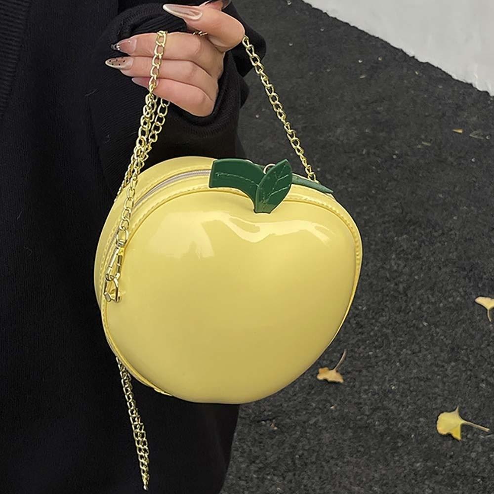 Coin Purse Fruit Shape Chain Bag Large Capacity Solid Color Leather Round Pouch Anti-splash Water Polyester