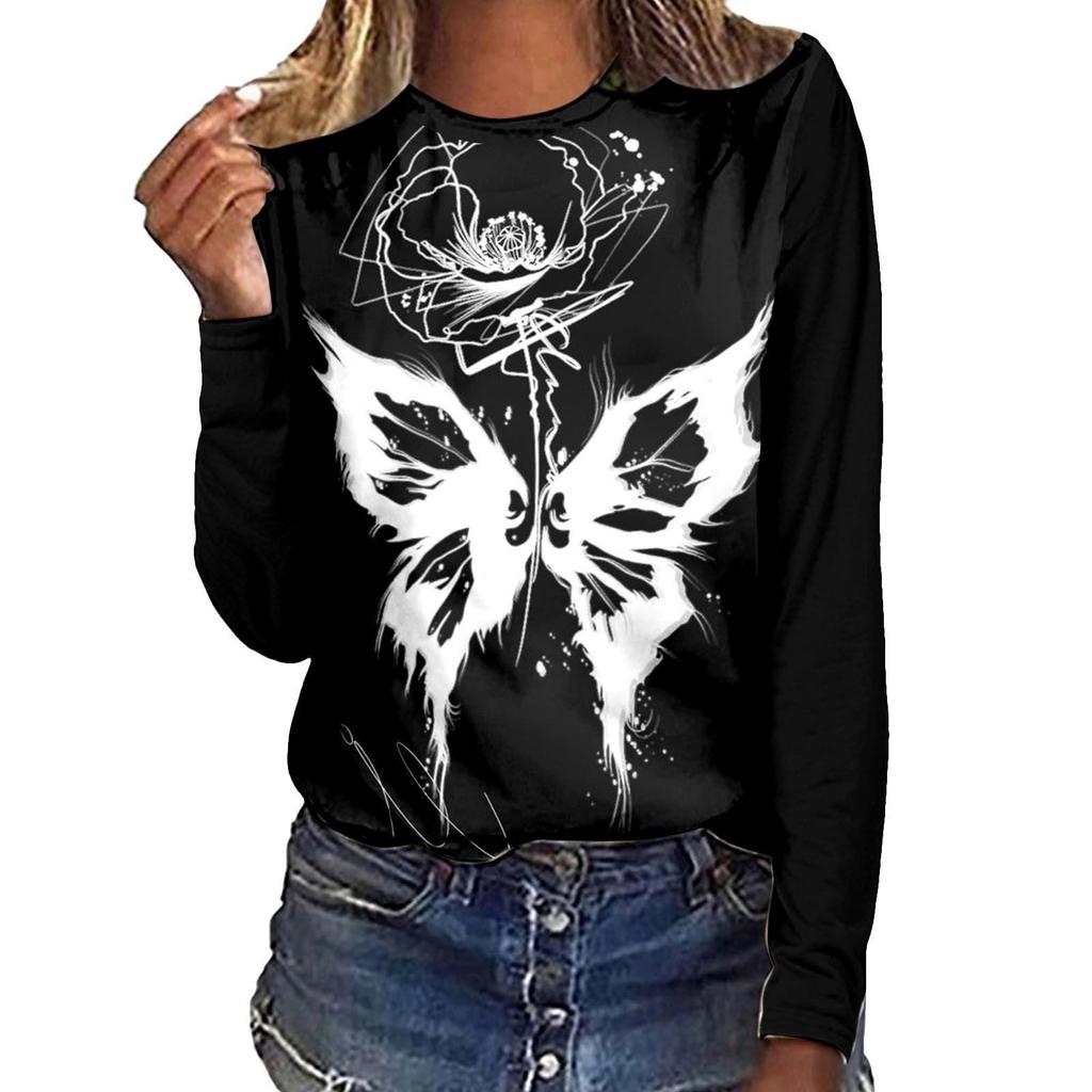 Cartoon Printed Women Street T-shirt Theme Sports Long Sleeve 3D Tees Halloween T-shirts Autumn Pullovers Top