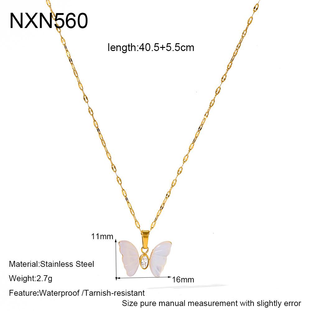 Explosive fashion temperament inlaid zircon imitation mother of pearl butterfly pendant necklace women's stainless steel waterproof neck chain