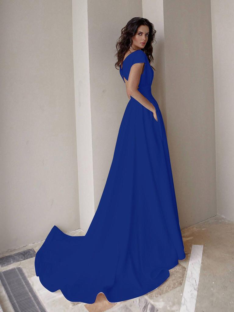 Весеннее европейско-американское платье-футляр с оборками на груди, разрезом до середины талии, 2025 г.