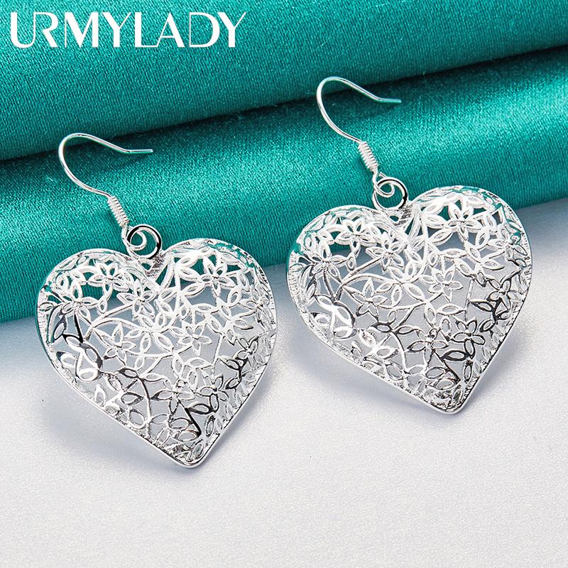 Серьги из стерлингового серебра 925 пробы с сердцем и цветком для женщин, модные свадебные и помолвочные очаровательные ювелирные изделия