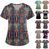 Women's Cute Printed Work Clothes V-neck Double Layer Pockets Basic Short Sleeve Top Pullover Valentines