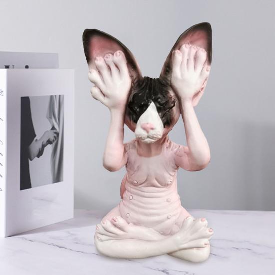 Медитирующая кошка, статуэтка Будды из смолы, лысый кот, украшения, сидящая в медитации, дзен-статуэтка кошки, домашний декор, подарок для любителей медитации