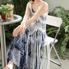 Bohemian Style Beach Dress Polyester Fibre Tassel Vest Elegant Knit Gown Beach Vacation