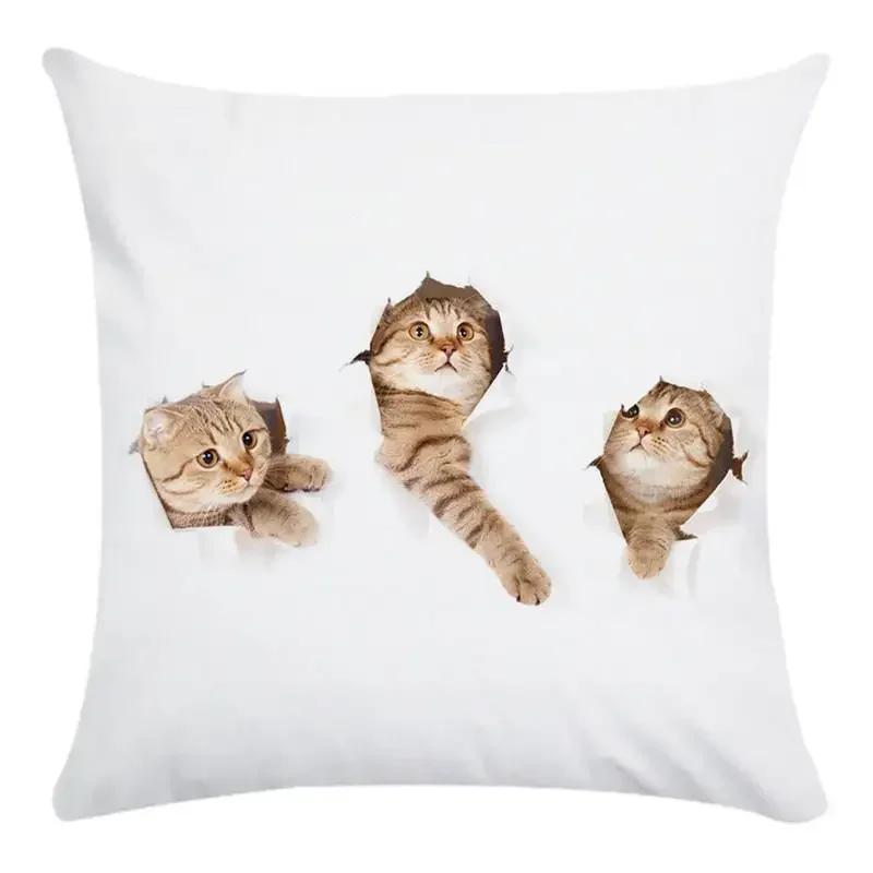 Cute Cat Pattern Of Animals Double-Sided Printed Pillow Cover Short Plush Suitable Living Rooms Bedrooms Throw Cushion Cover