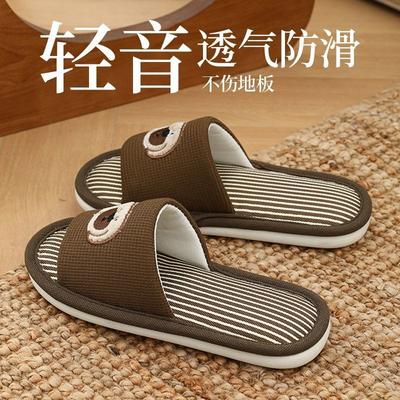 Всесезонные универсальные хлопково-льняные напольные тапочки женские мультяшные милые щеночки дышащие впитывающие пот домашние льняные тапочки женские летние