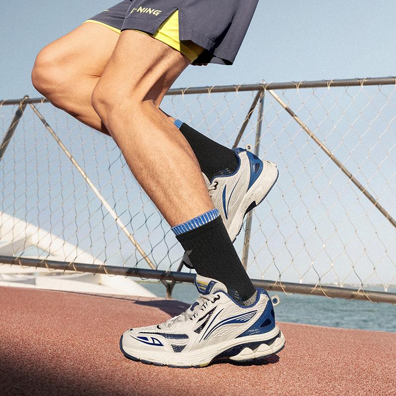 Кроссовки Li Ning Fuyiao 2.0 Classic Retro с двойной амортизацией, устойчивой поддержкой, нескользящие, износостойкие, с низким верхом, мужские кроссовки серо-синего цвета ARXU001-2