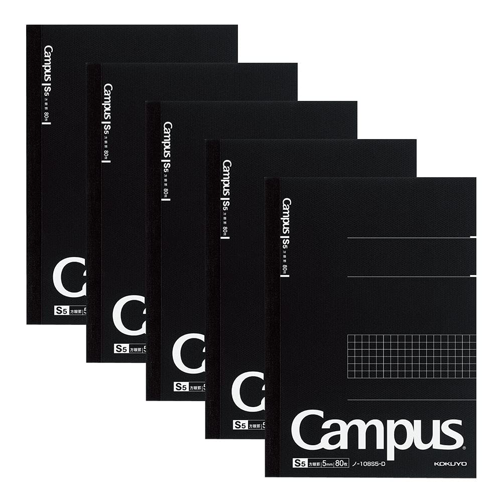 KOKUYO Note Campus Note Adult Campus Graph Ruled A5 80 Sheets 5 Book Pack Black No-108S5-DX5SET
