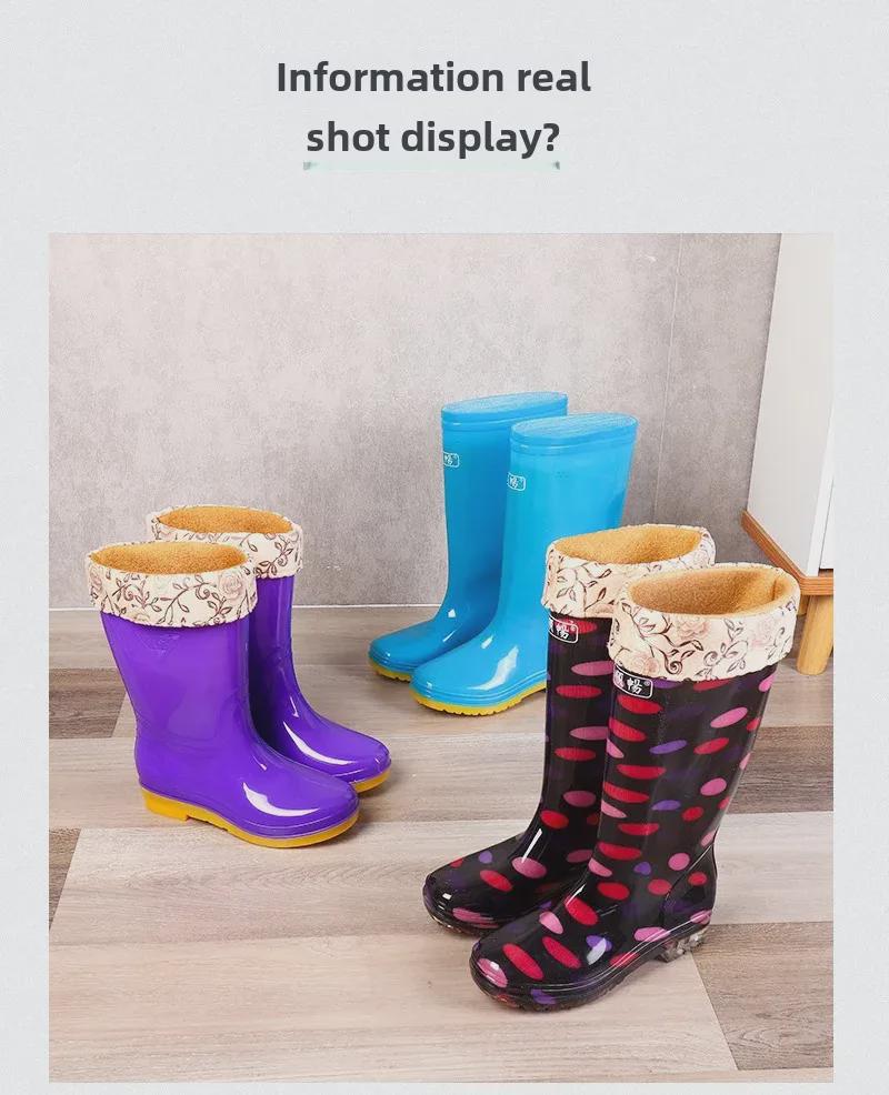 Женские водонепроницаемые нескользящие высокие сапоги из коровьей кожи в горошек для работы на кухне, 2025 г.