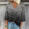 Женская рубашка, блузка, повседневные свободные рубашки, рукава 3/4, топы с v-образным вырезом и принтом, топы с принтом, футболки, футболки